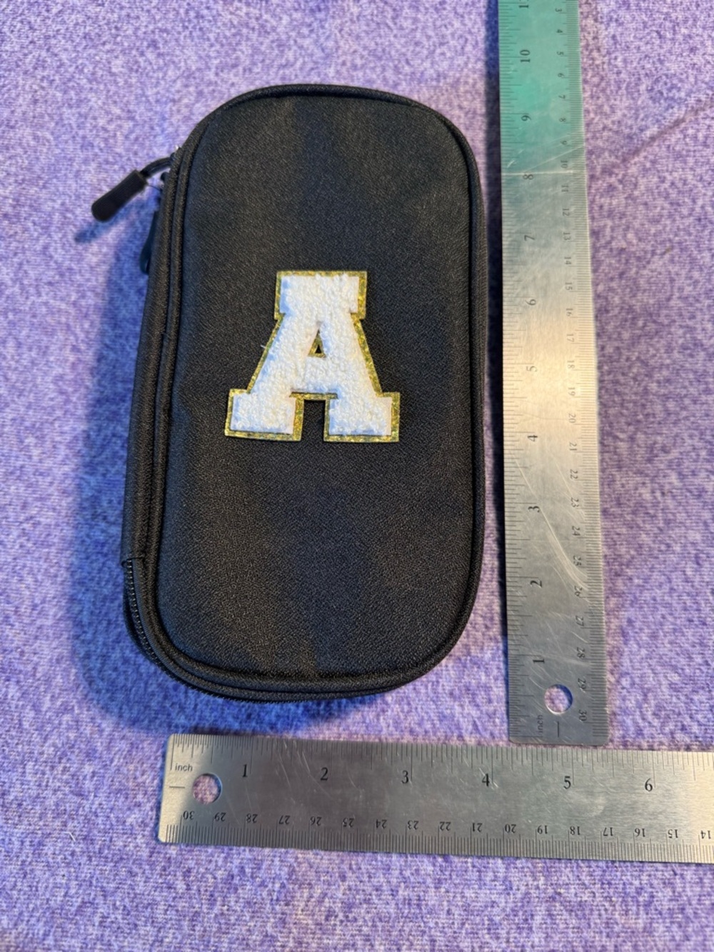 Black Zip Pouch with White 'A' Patch